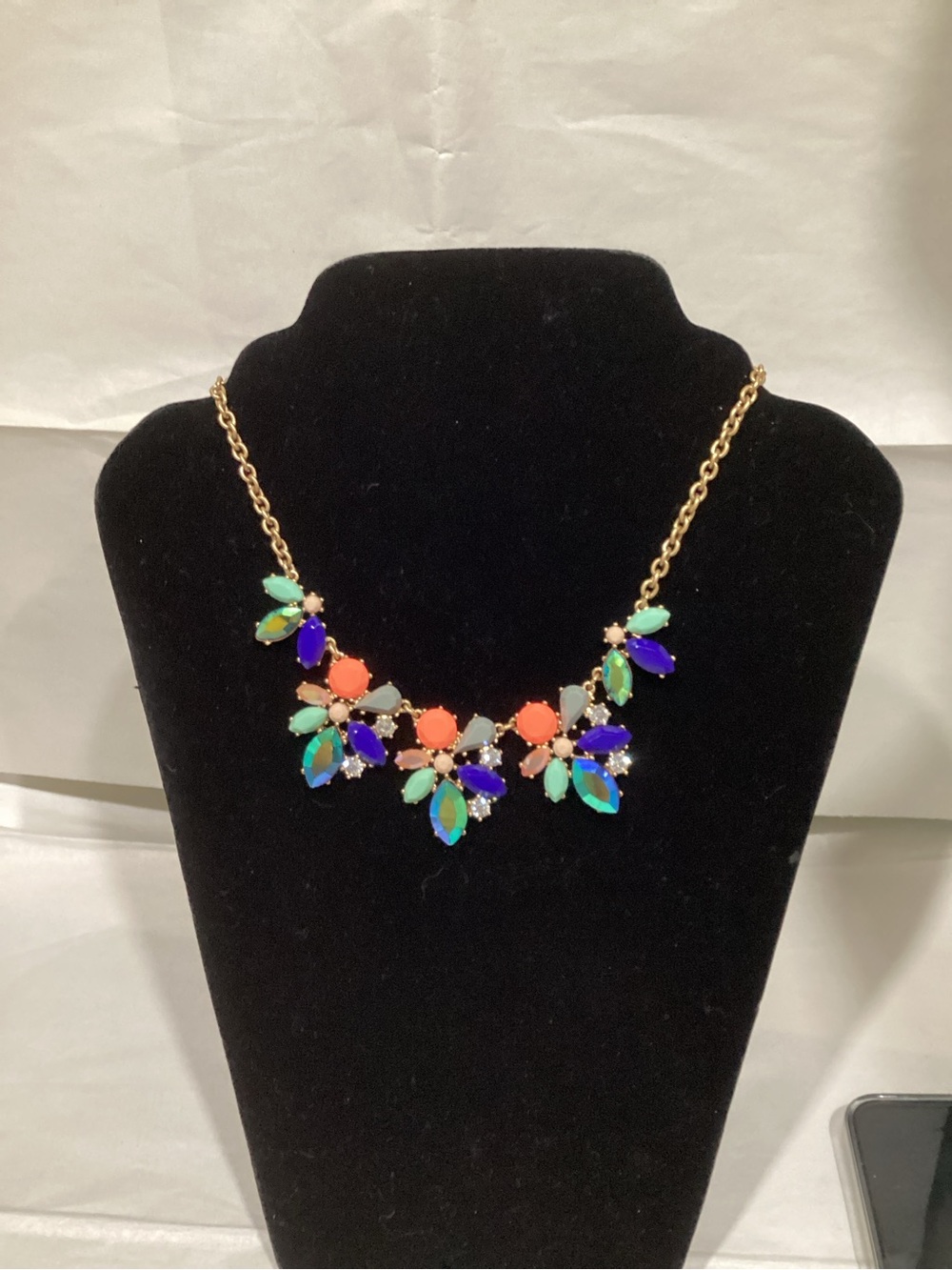J. Crew Gold Chain Floral Statement Necklace - Coral, Teal, Purple, Mint